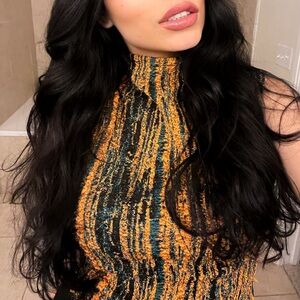 Zara Pleated Textured Multi Color Scrunched Sleeveless Top